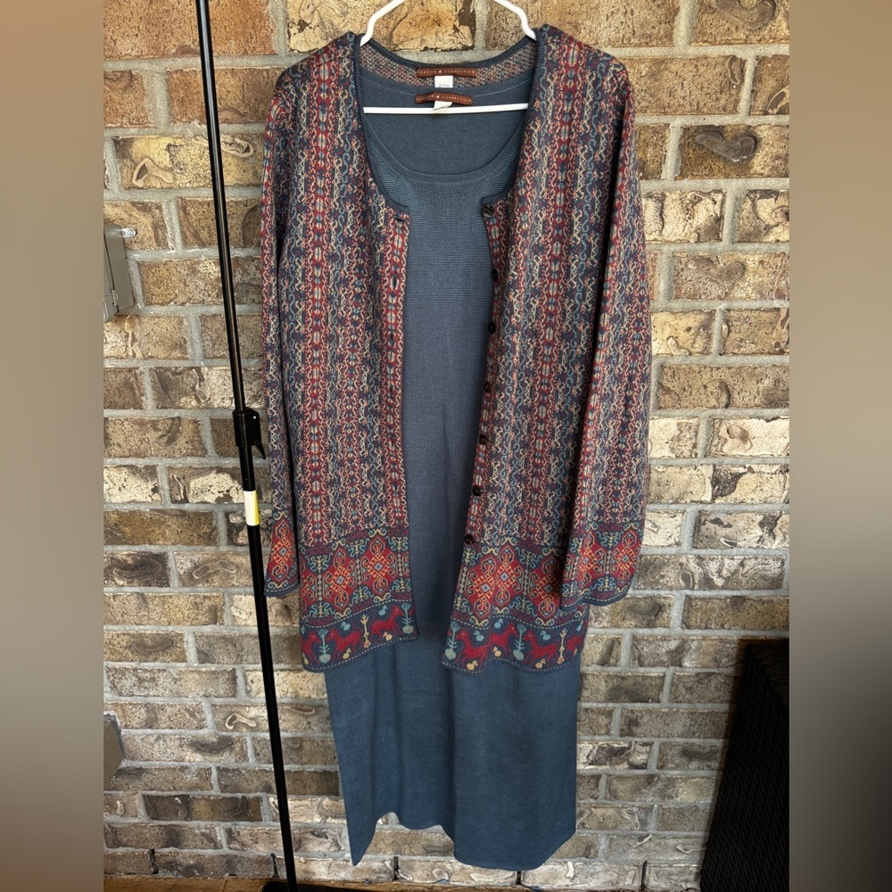Peruvian Connection Pima Cotton Knit Dress & Cardigan Set XL